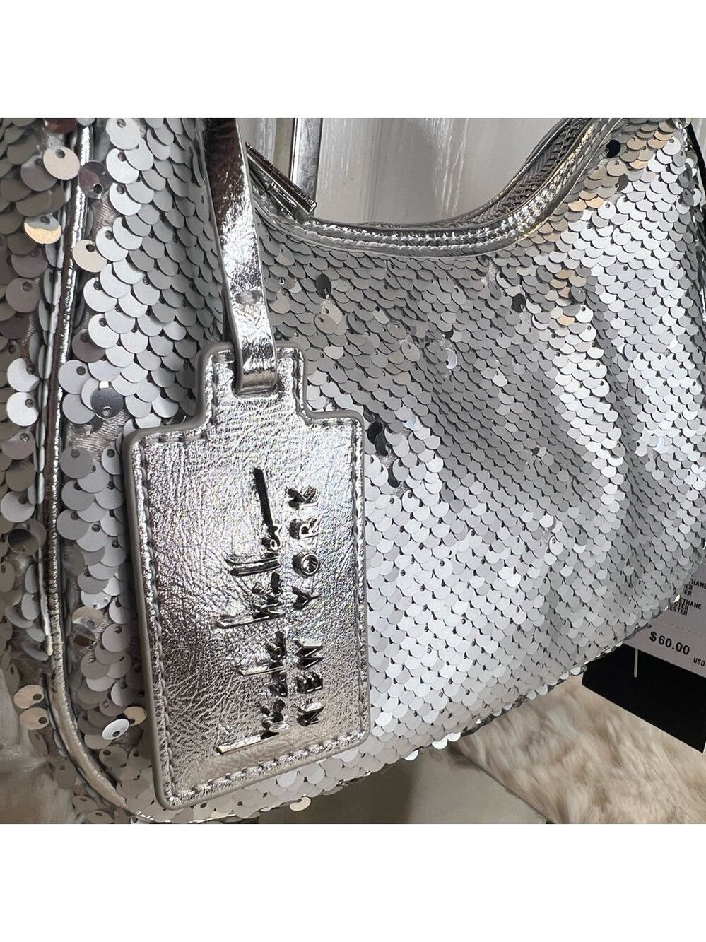 NICOLE MILLER SILVER SEQUIN MINI BAG NEW - Picture 4 of 8